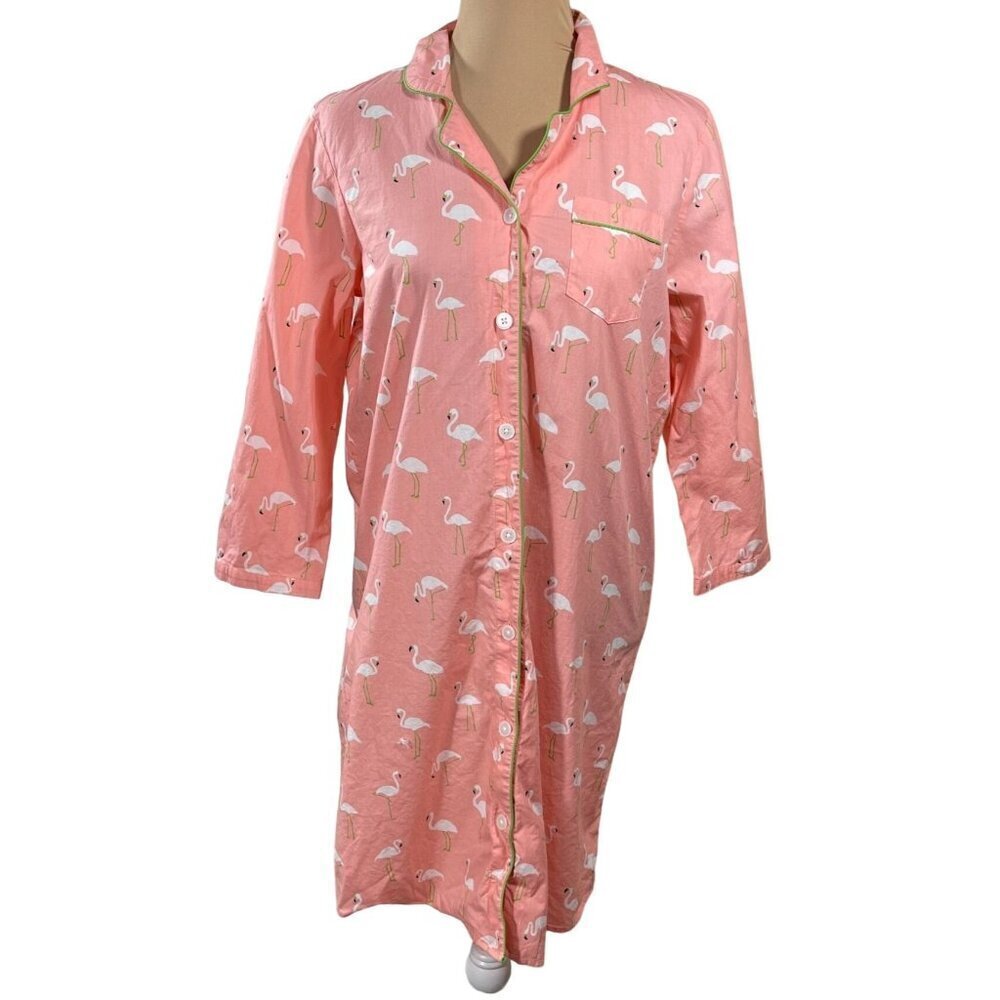 Lands' End Women's Sleep Shirt Button Front Long Sleeve Flamingo Peach Small S - Picture 1 of 6